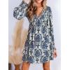 CUPSHE Women’s Mini Dress Smocked V Neck Long Sleeve Empire Waist Casual A Line Dress(Navy Paisley)