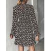 CUPSHE Women’s Mock Neck Floral Mini Fall Dress Long Ruffle Sleeve Elastic Waist Smocked Casual Flowying Mini Dresses(Black)