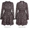 CUPSHE Women’s Mock Neck Floral Mini Fall Dress Long Ruffle Sleeve Elastic Waist Smocked Casual Flowying Mini Dresses(Black)