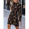CUPSHE Women’s Mock Neck Floral Mini Fall Dress Long Ruffle Sleeve Elastic Waist Smocked Casual Flowying Mini Dresses(Black Floral)