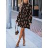CUPSHE Women’s Mock Neck Floral Mini Fall Dress Long Ruffle Sleeve Elastic Waist Smocked Casual Flowying Mini Dresses(Black Floral)