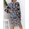 CUPSHE Women’s Mock Neck Floral Mini Fall Dress Long Ruffle Sleeve Elastic Waist Smocked Casual Flowying Mini Dresses(Black Paisley)