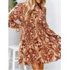 CUPSHE Women’s Mock Neck Floral Mini Fall Dress Long Ruffle Sleeve Elastic Waist Smocked Casual Flowying Mini Dresses(Brown)