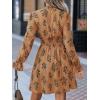 CUPSHE Women’s Mock Neck Floral Mini Fall Dress Long Ruffle Sleeve Elastic Waist Smocked Casual Flowying Mini Dresses(Burnt Almond)