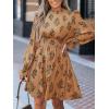 CUPSHE Women’s Mock Neck Floral Mini Fall Dress Long Ruffle Sleeve Elastic Waist Smocked Casual Flowying Mini Dresses(Burnt Almond)