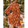 CUPSHE Women’s Mock Neck Floral Mini Fall Dress Long Ruffle Sleeve Elastic Waist Smocked Casual Flowying Mini Dresses(Burnt Orange)