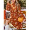 CUPSHE Women’s Mock Neck Floral Mini Fall Dress Long Ruffle Sleeve Elastic Waist Smocked Casual Flowying Mini Dresses(Burnt Orange)