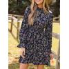 CUPSHE Women’s Mock Neck Floral Mini Fall Dress Long Ruffle Sleeve Elastic Waist Smocked Casual Flowying Mini Dresses(Navy)