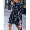 CUPSHE Women’s Mock Neck Floral Mini Fall Dress Long Ruffle Sleeve Elastic Waist Smocked Casual Flowying Mini Dresses(Navy Floral)