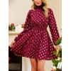 CUPSHE Women’s Mock Neck Floral Mini Fall Dress Long Ruffle Sleeve Elastic Waist Smocked Casual Flowying Mini Dresses(Red Dots)