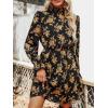 CUPSHE Women’s Mock Neck Floral Mini Fall Dress Long Ruffle Sleeve Elastic Waist Smocked Casual Flowying Mini Dresses(Yellow)