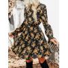 CUPSHE Women’s Mock Neck Floral Mini Fall Dress Long Ruffle Sleeve Elastic Waist Smocked Casual Flowying Mini Dresses(Yellow)