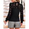 CUPSHE Women’s Mock Neck Lace Tops Blouses Dressy Casual Sexy Floral Long Sleeve Mesh Shirts(Black)