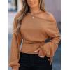 CUPSHE Women’s Off The Shoulder Top Fall 2026 Oversized Knit Long Lantern Sleeves Pullover Blouse(Brown)
