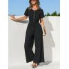 CUPSHE Women’s One Piece Jumpsuits Dressy Zip Up Casual Short Sleeve Rompers Loose Wide Leg Pants Overalls Vacation Outfits(Black)