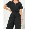 CUPSHE Women’s One Piece Jumpsuits Dressy Zip Up Casual Short Sleeve Rompers Loose Wide Leg Pants Overalls Vacation Outfits(Black)