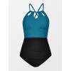 CUPSHE Women’s One Piece Swimsuit High Neck Tummy Control Swimwear Bathing Suit(Teal Blue/Black)