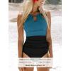 CUPSHE Women’s One Piece Swimsuit High Neck Tummy Control Swimwear Bathing Suit(Teal Blue/Black)