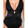 CUPSHE Women’s One Piece Swimsuit Keyhole Deep V Neck Bathing Suit Drawstring Mesh Ruching Wide Adjustable Straps(Black)
