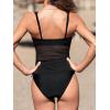 CUPSHE Women’s One Piece Swimsuit Keyhole Deep V Neck Bathing Suit Drawstring Mesh Ruching Wide Adjustable Straps(Black)