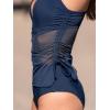 CUPSHE Women’s One Piece Swimsuit Keyhole Deep V Neck Bathing Suit Drawstring Mesh Ruching Wide Adjustable Straps(Deep Navy Blue)
