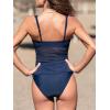CUPSHE Women’s One Piece Swimsuit Keyhole Deep V Neck Bathing Suit Drawstring Mesh Ruching Wide Adjustable Straps(Deep Navy Blue)