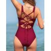 CUPSHE Women’s One Piece Swimsuit Sweetheart Neck Bathing Suit Cutout Crisscross Back Wide Straps Self Tie(Burgundy Red)