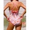 CUPSHE Women’s One Piece Swimsuit V Neck Crisscross Back Cut Out Self Tie Color Block Ruched Bathing Suit(White/Pink Floral)