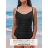 CUPSHE Women’s One Piece Swimsuit V Neck Tummy Control Bathing Suit Crisscross Back Self Tie Ruched Swimwear(Black)