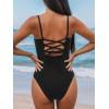 CUPSHE Women’s One Piece Swimsuit V Neck Tummy Control Bathing Suit Crisscross Back Self Tie Ruched Swimwear(Black)