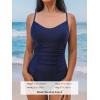 CUPSHE Women’s One Piece Swimsuit V Neck Tummy Control Bathing Suit Crisscross Back Self Tie Ruched Swimwear(Dark Blue)
