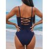 CUPSHE Women’s One Piece Swimsuit V Neck Tummy Control Bathing Suit Crisscross Back Self Tie Ruched Swimwear(Dark Blue)