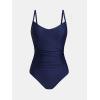 CUPSHE Women’s One Piece Swimsuit V Neck Tummy Control Bathing Suit Crisscross Back Self Tie Ruched Swimwear(Dark Blue)