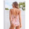 CUPSHE Women’s One Piece Swimsuit V Neck Tummy Control Bathing Suit Crisscross Back Self Tie Ruched Swimwear(Light Pink/Floral)