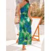 CUPSHE Women’s One Shoulder Summer Midi Dresses Cutout Waist Vacation Dresses Split Sleeveless Floral Casual Beach Sundress(Green Floral)