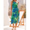 CUPSHE Women’s One Shoulder Summer Midi Dresses Cutout Waist Vacation Dresses Split Sleeveless Floral Casual Beach Sundress(Green Floral)