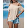 CUPSHE Women’s One Shoulder Tops Strap Trendy Short Sleeve Knit Sexy Cutout Tee(Beige)