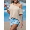 CUPSHE Women’s One Shoulder Tops Strap Trendy Short Sleeve Knit Sexy Cutout Tee(Beige)