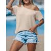 CUPSHE Women’s One Shoulder Tops Strap Trendy Short Sleeve Knit Sexy Cutout Tee(Beige)
