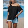 CUPSHE Women’s One Shoulder Tops Strap Trendy Short Sleeve Knit Sexy Cutout Tee(Black)
