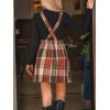 CUPSHE Women’s Overall Dress Square Neck Plaid Sleeveless Casual Short A Line Cute Fall Mini Pinafore Dresses(Brown Plaid)