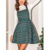 CUPSHE Women’s Overall Dress Square Neck Plaid Sleeveless Casual Short A Line Cute Fall Mini Pinafore Dresses(Green)
