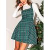 CUPSHE Women’s Overall Dress Square Neck Plaid Sleeveless Casual Short A Line Cute Fall Mini Pinafore Dresses(Green)