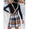 CUPSHE Women’s Overall Dress Square Neck Plaid Sleeveless Casual Short A Line Cute Fall Mini Pinafore Dresses(Khaki Plaid)