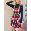 CUPSHE Women’s Overall Dress Square Neck Plaid Sleeveless Casual Short A Line Cute Fall Mini Pinafore Dresses(Red Plaid)