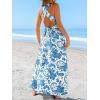 CUPSHE Women’s Paisley Summer Dresses Casual Halter Twist Backless Tie Back Smocked Maxi Dress(Blue)