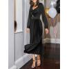 CUPSHE Womens Party Dresses Long Sleeve Pleated Fall Outfit Casual V Neck Elegant Club Evening Cocktail Midi Dress(Black)