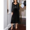 CUPSHE Womens Party Dresses Long Sleeve Pleated Fall Outfit Casual V Neck Elegant Club Evening Cocktail Midi Dress(Black)