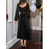 CUPSHE Womens Party Dresses Long Sleeve Pleated Fall Outfit Casual V Neck Elegant Club Evening Cocktail Midi Dress(Black)