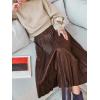 CUPSHE Women’s Pleated Midi Skirts Dressy A Line Velvet High Waist Long Skirt(Brown)